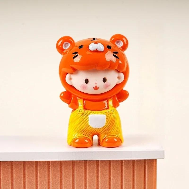 Chinese Zodiac Cartoon Figurines Resin Cute Doll House Miniatures Office Desktop Car Decorations Cute Handmade Mini Ornaments