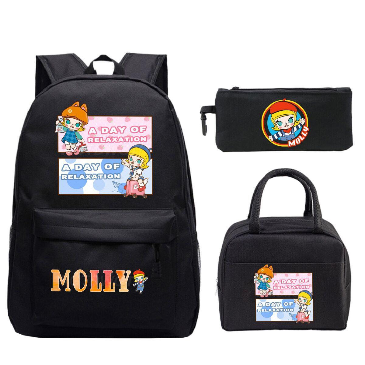 

New molly cartoon cute print children s backpack primary and secondary school students casual pencil bag meal bag set No specification