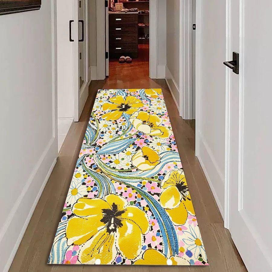 Hippie Chic Runner Rug Bright Summer Blooms Hallway Mat Non-Slip