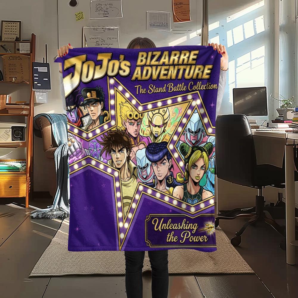 1PC Jojo'S Bizarre Adventure Patterned Flannel Blanket Suitable For All Seasons For Home Decor Warmth And Comfort Gifts Holiday Present