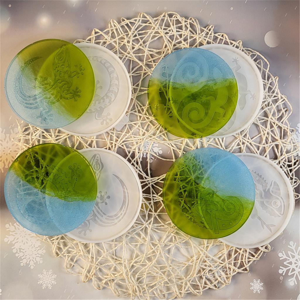 Set of 4 Cup Pad Mould Silicone Craft Mold Lizard Shape Resin Mold Silicone Cup Mats Mold Silicone Crafting Supplies