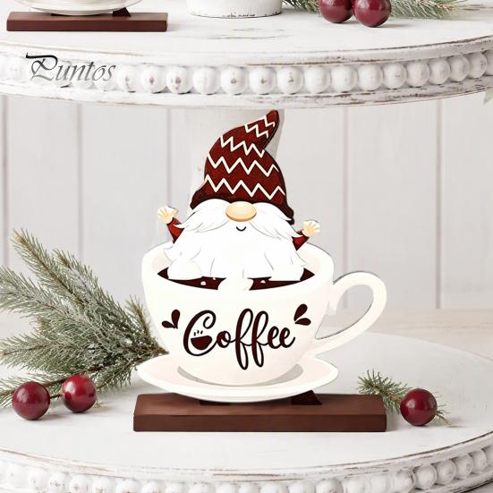 Coffee Bar Shelf Decor Table Ornament, Wooden Theme Stand with Stable Decorative Signs Base, Retro Farmhouse Tray for Kitchen Station Countertop