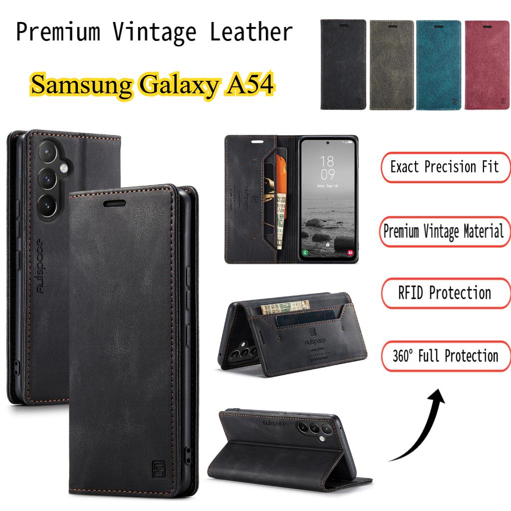 Premium Vintage Leather Wallet Case for Samsung Galaxy A54 - RFID Protection Flip Cover with Card Slots, Shockproof Retro Style (4 Colors)