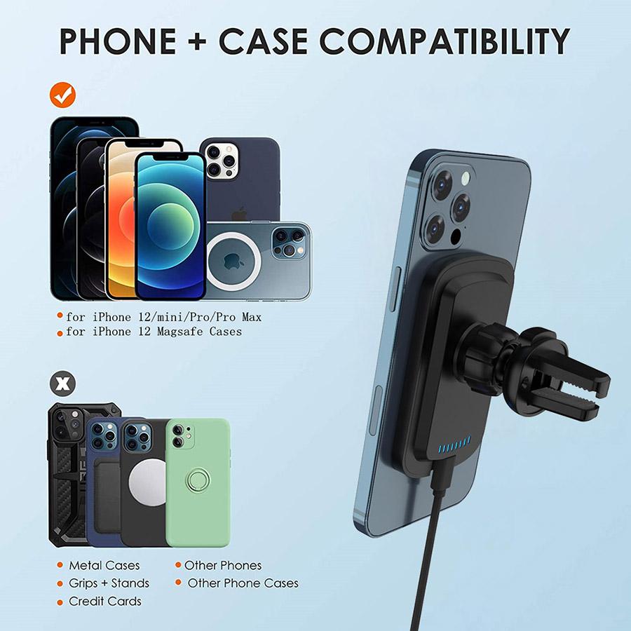 15W Magnetic Wireless Charger Air Vent Mount Car Bracket For iPhone 12 12Pro Max