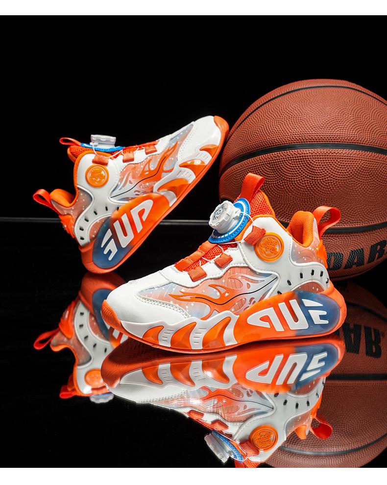 Kids' Waterproof Leather Sports Shoes: Lightweight Running & Basketball Sneakers with Rotary Button for Fall/Winter.