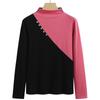 Women's Spring and Autumn Tops, High Neck Bottoming Shirts, Long Sleeves, Contrast Color Women's T-Shirts, Slim Fit Tops
