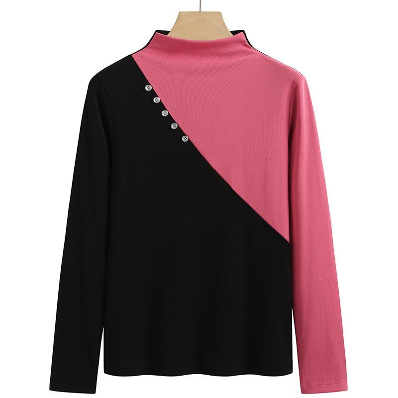 Women's Spring and Autumn Tops, High Neck Bottoming Shirts, Long Sleeves, Contrast Color Women's T-Shirts, Slim Fit Tops