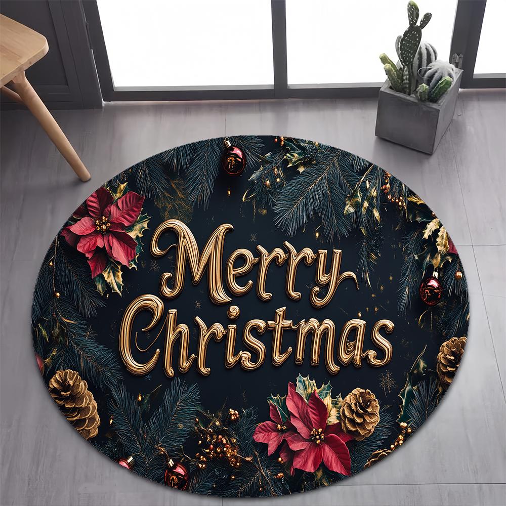 Niedlicher Weihnachtsmann Frohe Weihnachten Baum Cartoon Festival Geschenk Runder Teppich für Schlafzimmer Wohnzimmer Dekoration, Dekor Bodenmatte