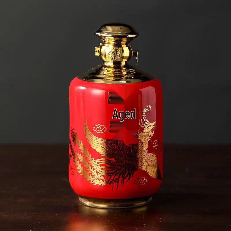 Dragon & Phoenix Ceramic Wine Bottle, 2 Jin Capacity, Sealed Liquor Jar Set with Aged Wine Pot