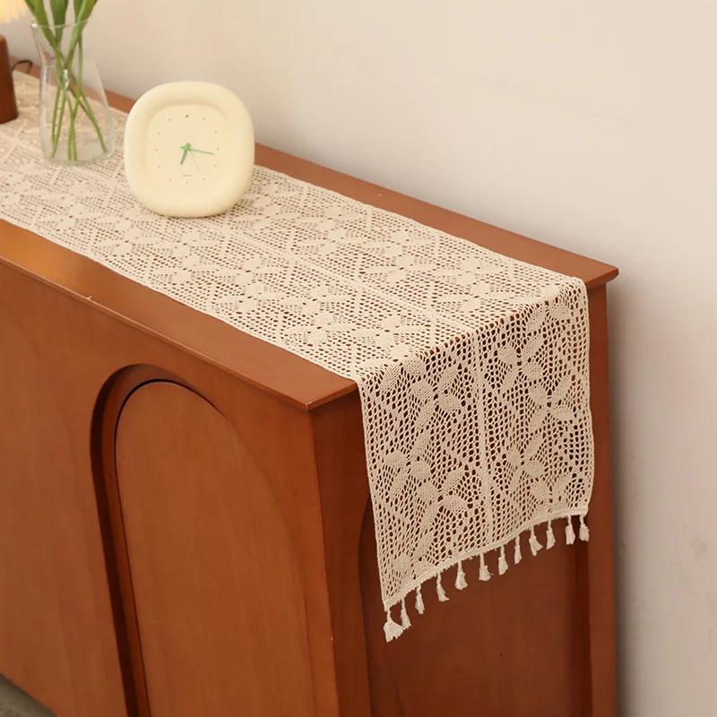 Farmhouse Table Runner with Tassels,Rustic Crochet Lace Home Decor for Kitchen,Wedding,Shower,Wedding,Bohemian Style Table