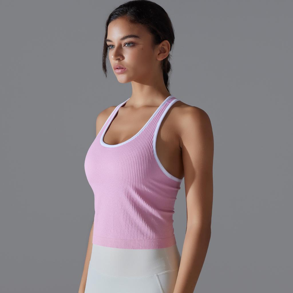 New Thread Knitted Yoga Sleeveless U-Neck Vest, Quick Drying Breathable Tight Fitting Top, Running, Fitness, Beautiful Back For Women