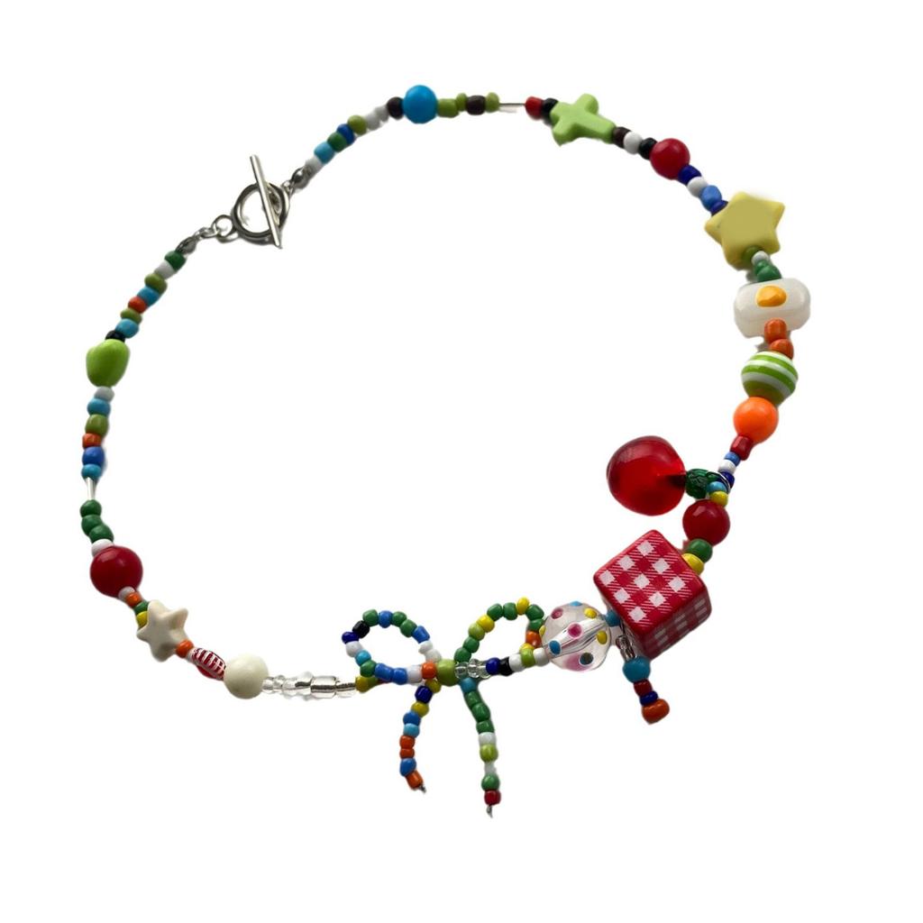 Colorful Beaded Choker Necklace Fashionable Acrylic Butterfly Choker Necklace Adornment for Modern Young Women