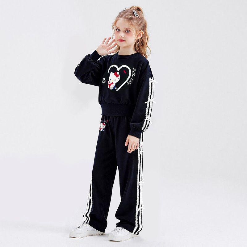 Hellokitty Girls Autum Suit 2025 New Sports Bow Lace Ribbon Design Two-Piece Set Black 110