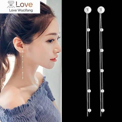 Fashion Crystal Simple Long Chain Earrings For Women Hanging Pearl Metal Cable Drop Earring Minimalist Jewelry Brinco Bijoux