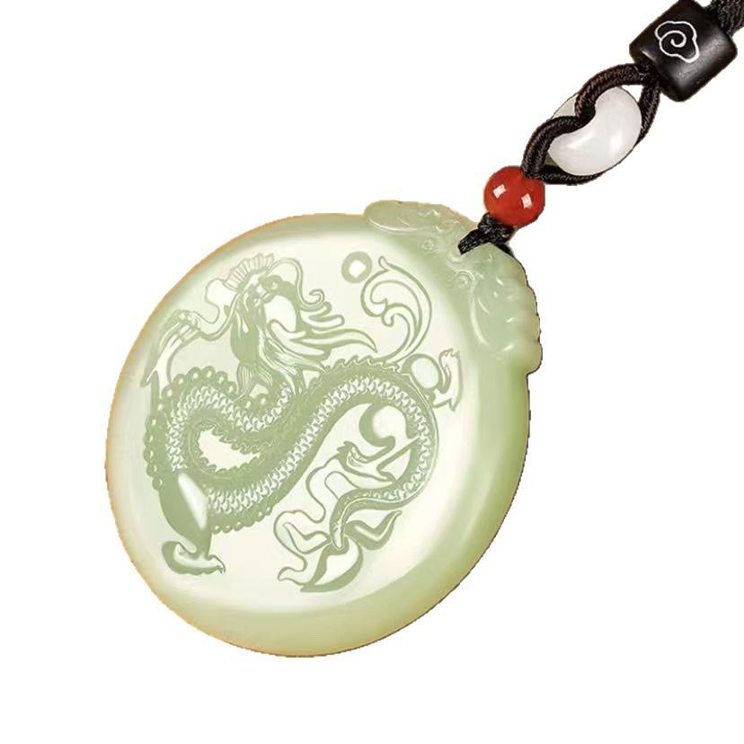 Afghanistan Green Jade Dragon Talisman Pendant Necklace for Men and Women селадоновый