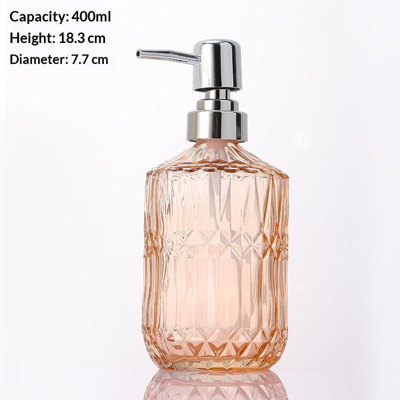 Dispensador de jabón de manos de vidrio con textura de diamante y bomba a prueba de óxido para baño, encimera de cocina