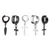 Hiphop Black  Color Cross Charm Small Hoop Earrings For Men Stainless Steel Non-Pierced Earrings Jewelry