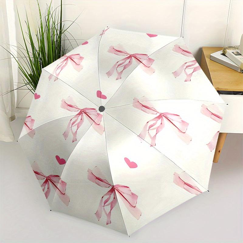 

Pink Bows Automatic folding umbrella simple eight rib design, bright color pattern, durable iron frame, ideal for travel and outdoor, beach