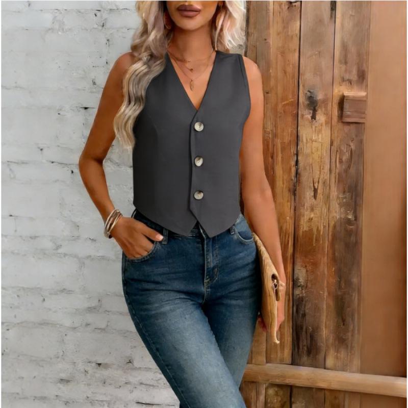 2026 Women s Plus Size Solid Color Single-breasted Vest L