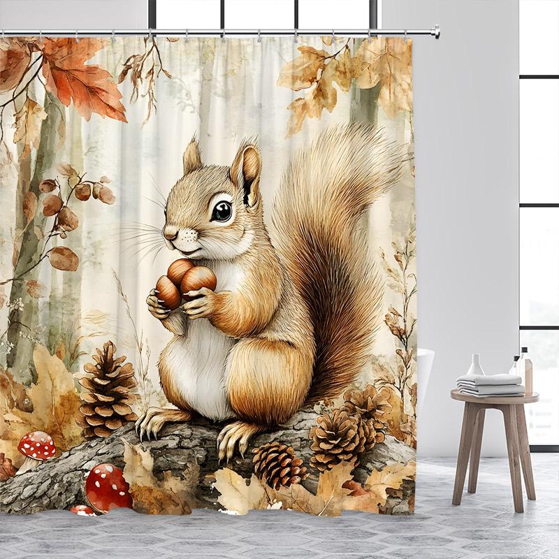 Funny Fox Shower Curtain Autumn Forest Maple Leaves Animal Fall Art Scenery Bath Curtains Fabric Home Bathroom Decor with Hooks