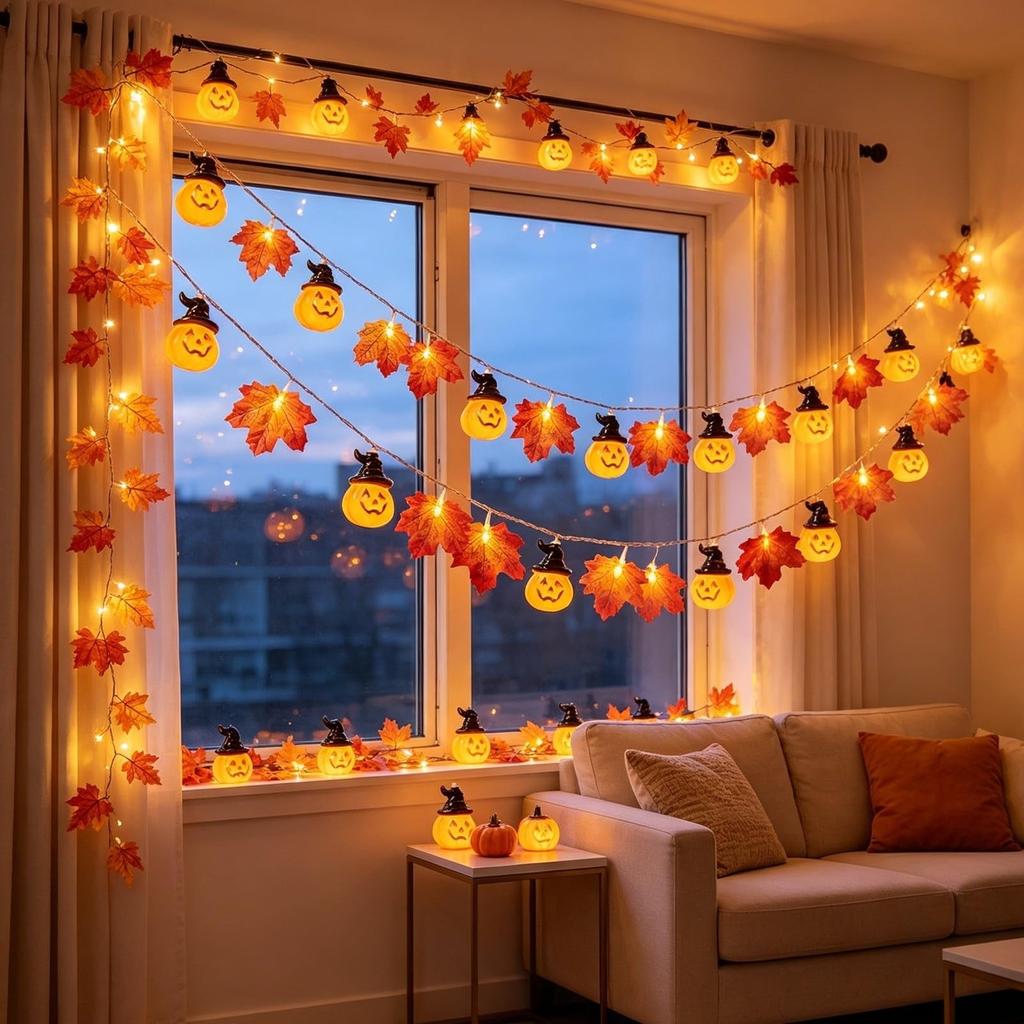 koundeneko Halloween String 20 USB LED Maple Leaf Pumpkin Ghost Hanging Photo Haunted Garden Party 3m Length Lights, Bulbs, Type, Lights, & Design,