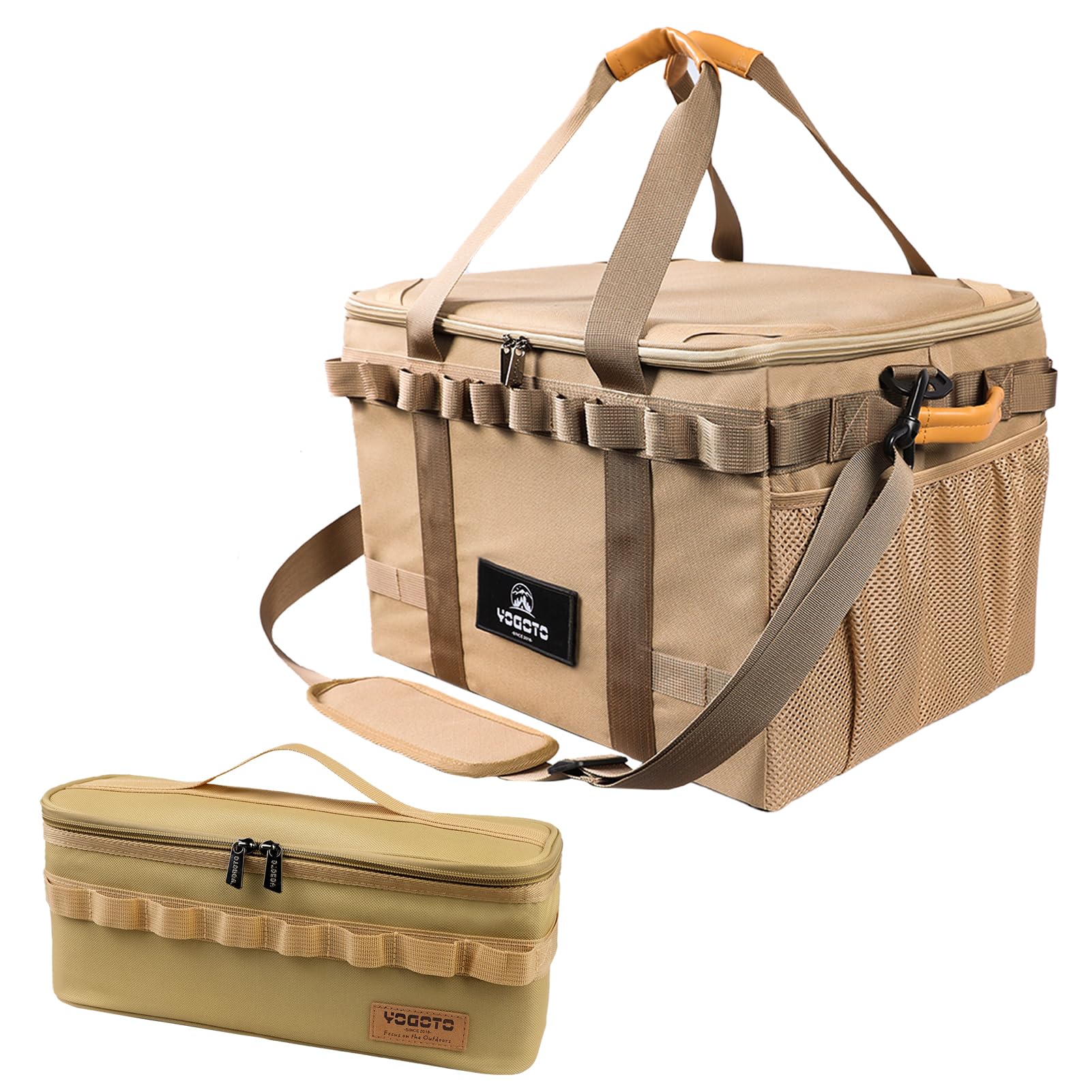 

YOGOTO Кемпинговое хранилище Мягкое снаряжение 36 л Большое Глубокое Автомобильное Многофункциональное Хранение Кемпинговое снаряжение Сетка Дейзи Плечевой и 1 Колышек Идеально для и На открытом воздухе хаки