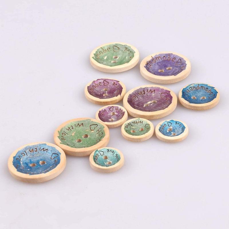 50Pcs 20MM Wooden Handmade Buttons Assorted Wooden Sewing Buttons Wood Handmade with Love Round Craft Decor