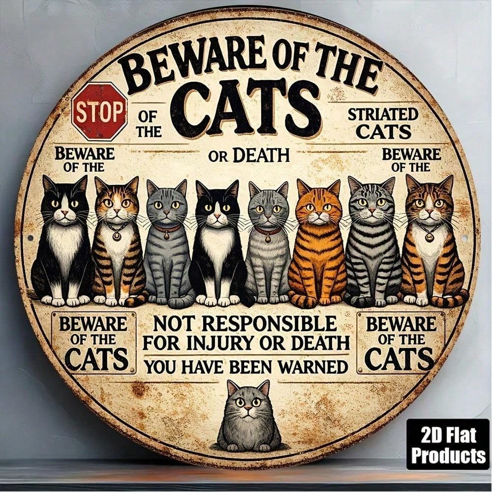 1 Stück Retro Warnschild 'Vorsicht Katze' 20x20cm Vintage Metallschild Katzenliebhaber Geschenk für Zuhause Café Bar Dekoration
