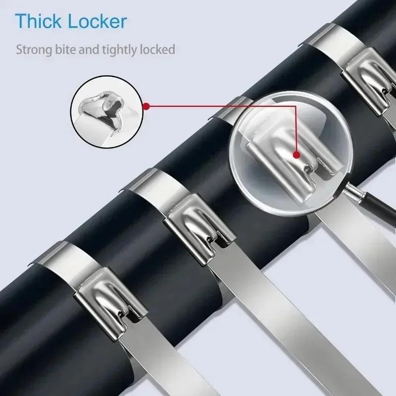 100/20PCS Stainless Steel Cable Ties Exhaust Wrap Coated Self-Locking Metal Zip-Exhaust Locking Cables Tie Organizer Hardware