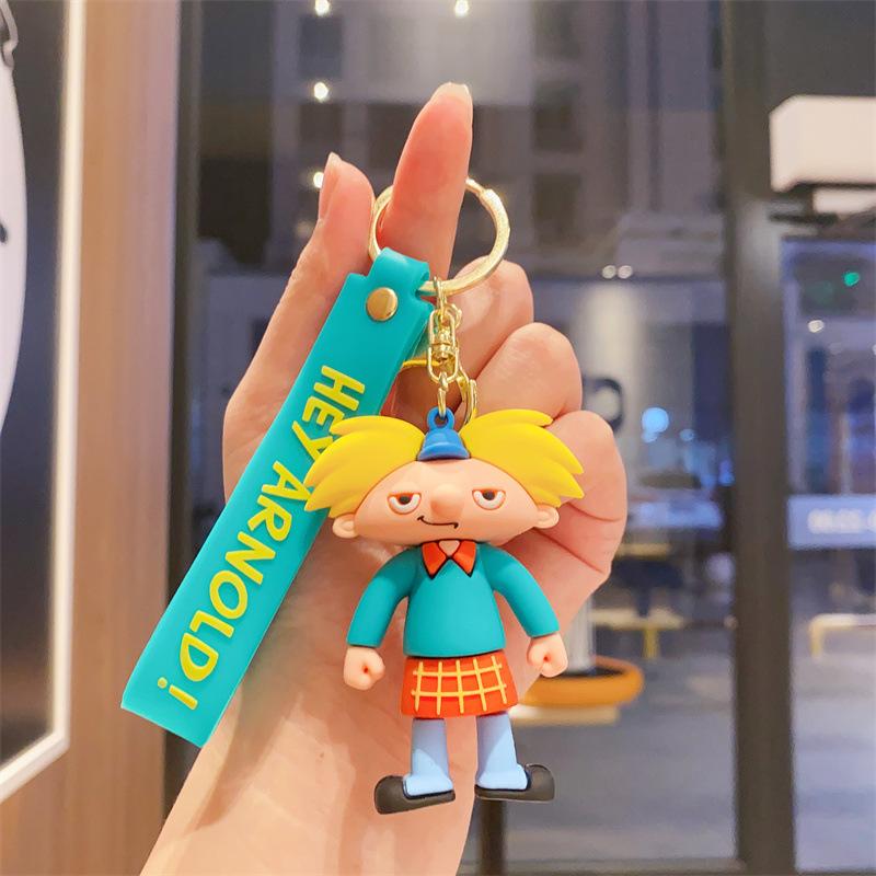Portachiavi Figura Anime Hey Arnold Cartone Animato Carino Uomo Basso Ciondolo Borsa Portachiavi Ornamenti Chiave Auto Accessori Regalo di Natale per Bambini