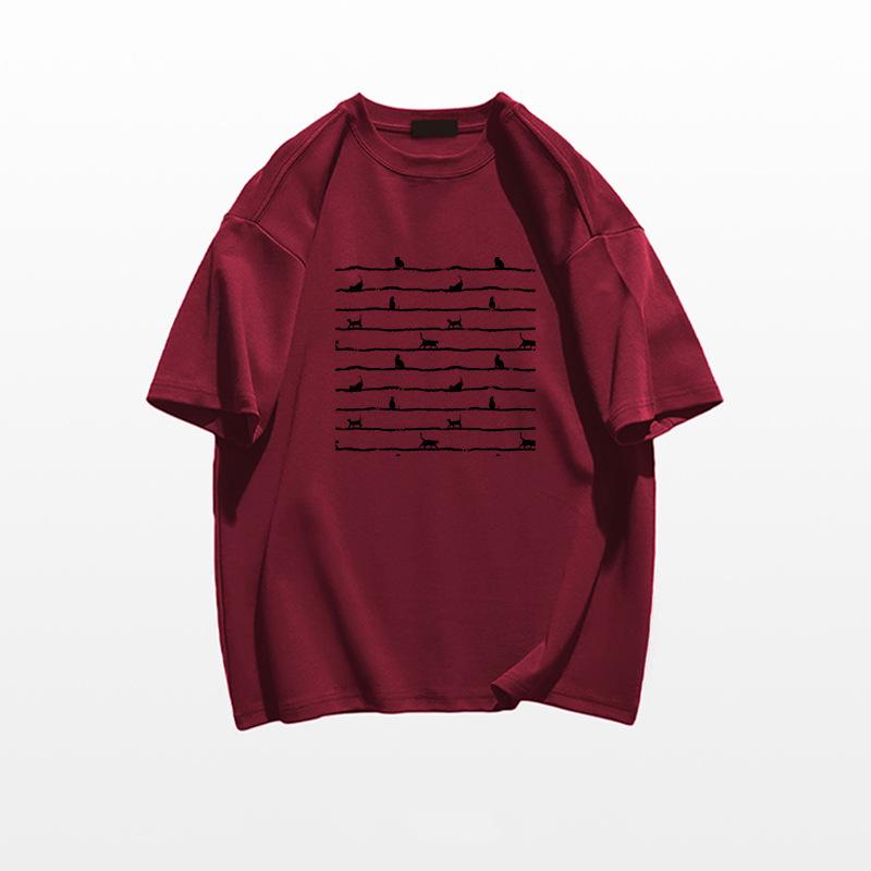 Women's Heavyweight Cotton Printed Short-Sleeve T-Shirt - 2025 Summer Collection, American Straight Shoulder, Loose Fit