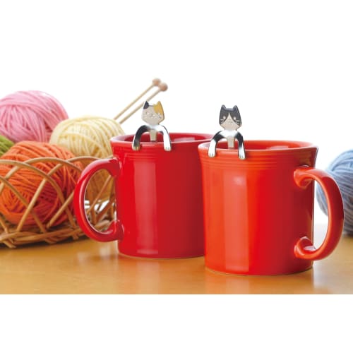 Takakuwa Metal Coffee Spoon, CAT Stainless Steel, Mikeneko (Milk Cat), 405084