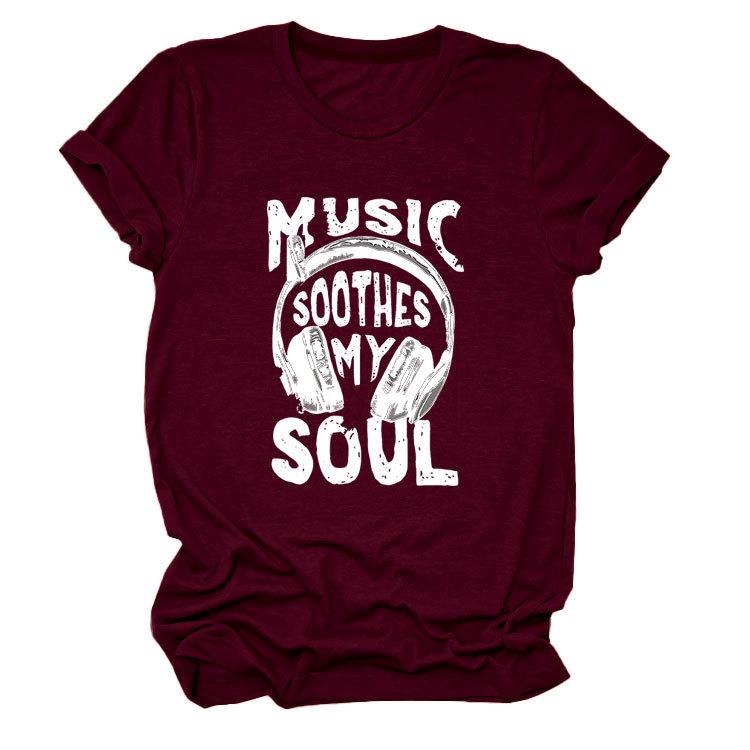 Personality trendy music soothes my ladies bottoming round neck short sleeve t-shirt