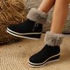 Women's Wide Width Snow Boots, Wedge Heel Plush Lined Winter Shoes, Furry Collar Warm Ankle Booties Fashion