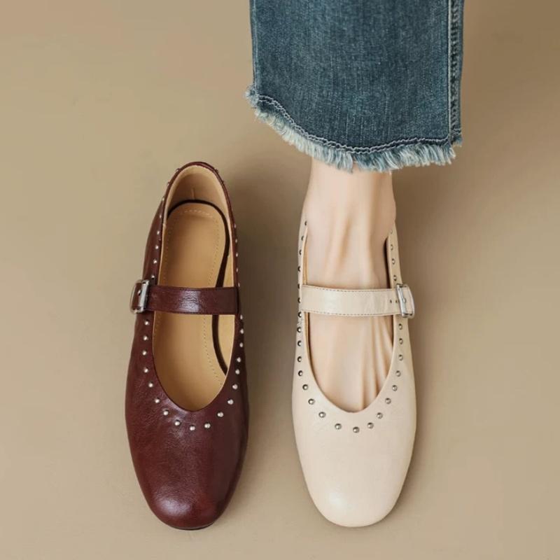 2025 Spring New Trend Women Laofers Mary Jane Casual Leather Ballet Shoes French Style Retro Soft Sneakers Zapatillas