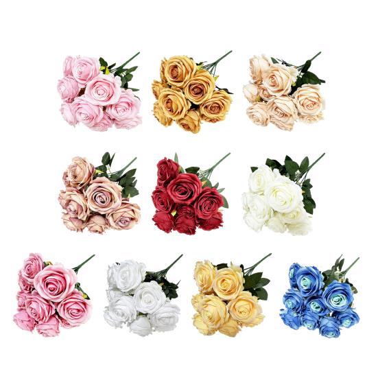 Simulated Roses Bunch Realistic Artificial Roses Faux Rose Bundle with Bendable Stems for Home Decor Parties Weddings Flower Arrangements
