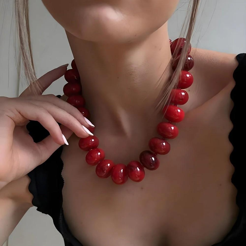 Collana Bohémien Colorata con Perline Grosso Choker in Acrilico Dopamina Catena per Clavicola Statement Y2K Bohemia Estate