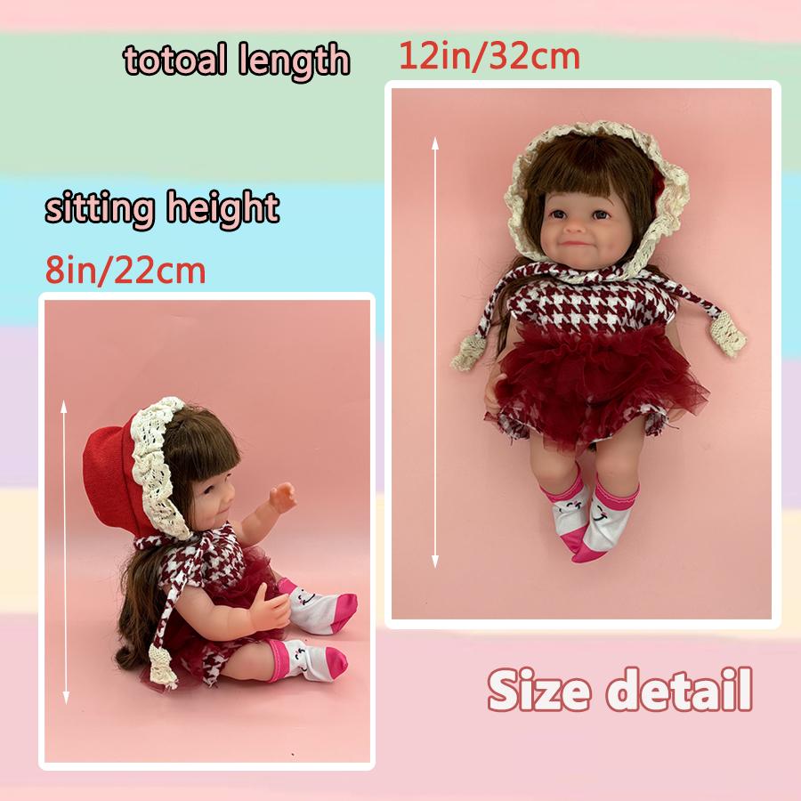 Kawaii Reborn Baby Girl Dolls Lifelike Face Fashion Clothes Companied Doll Birthday Christmas Gift Educational Toy 12inch Kid Friendly Entertaining