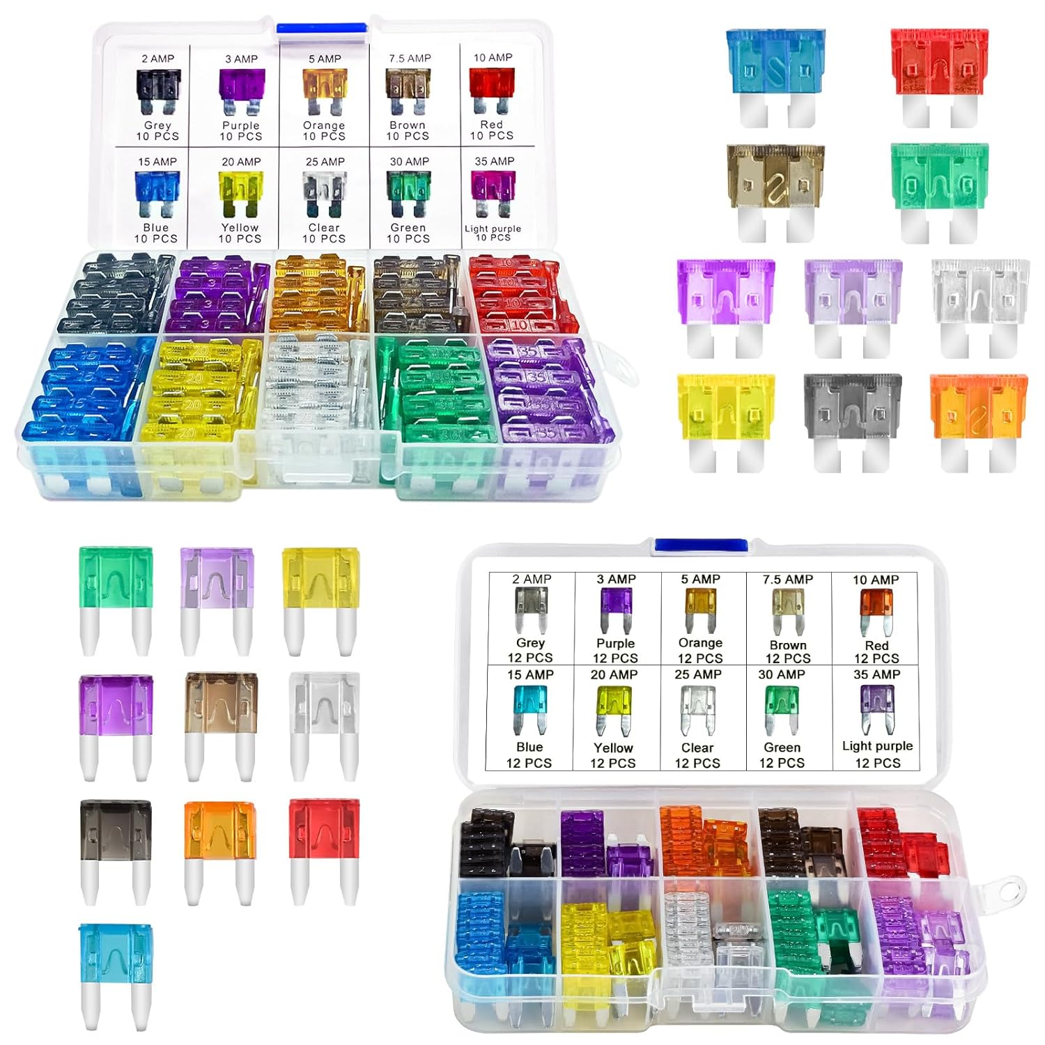 MuHize 100pcs Standard ATC Blade Fuses Kit (2A-35A) - Corrosion-Resistant with Heavy Duty Fuse Puller - Blade Fuses Assortment Kit Fits Cars, Trucks, 220 pcs Standard & Mini