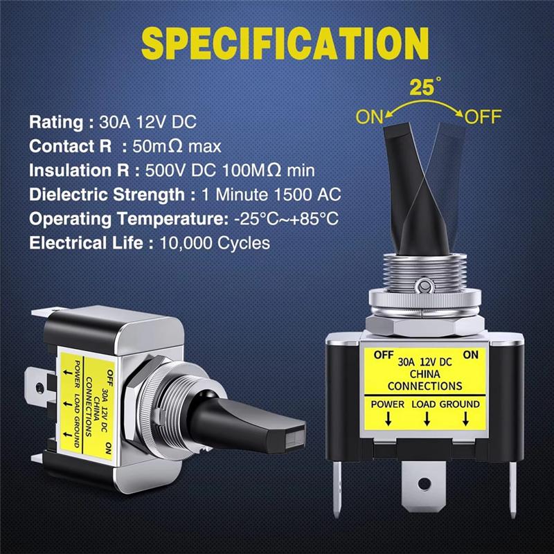 Fresh 3 Pin SPST Rocker Switch LED Toggle Switch On Off 12V 30A Blue Lighted Metal Heavy Duty 12Mm Mounting Hole