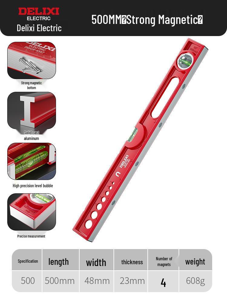 Delixi High Precision Aluminum Spirit Level with Magnet, Small Digital Display Magnetic Ruler