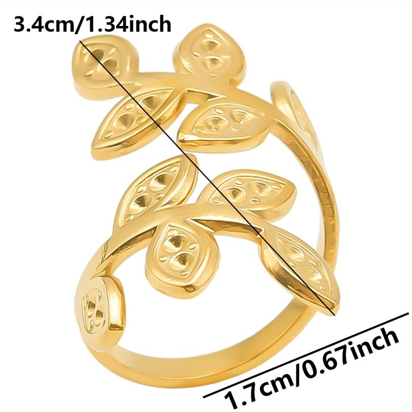 Plant Open Adjustable Leaf Rings For Women Men Accessories Trendy Ring Stainless Steel Jewelry No Fade Metal Bague Girl Birthday