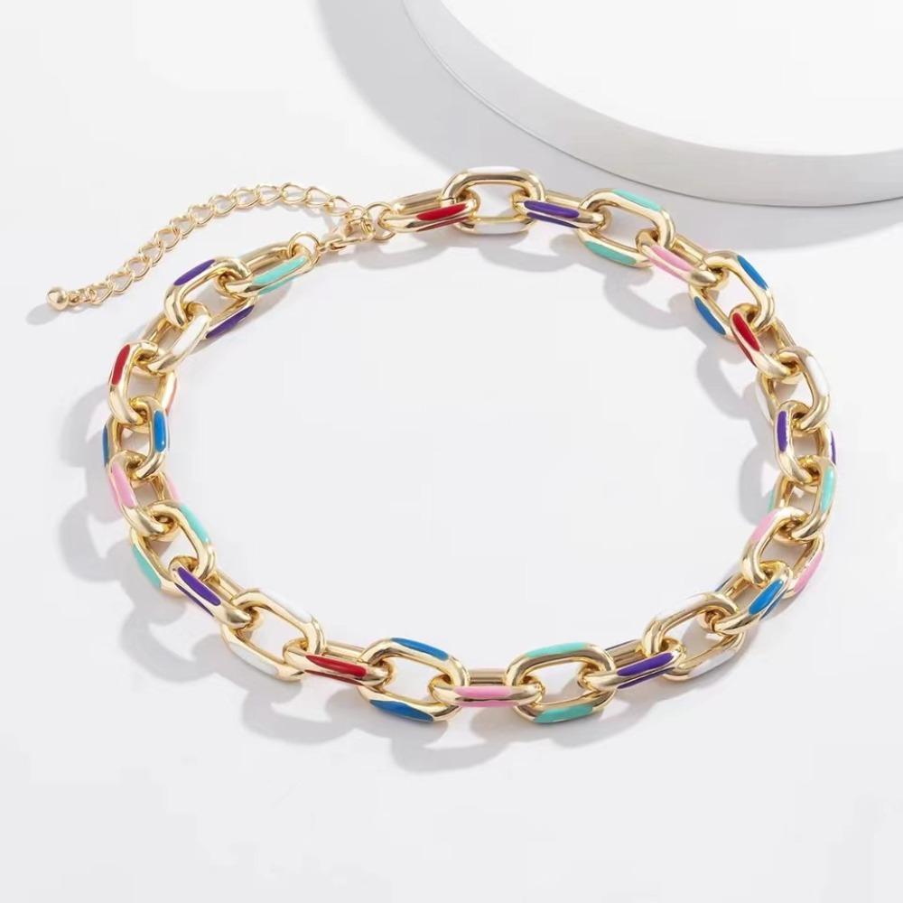 Double Weave Chain Design Steampunk Lock Choker Necklace Metal Chunky Chains Choker  Summer