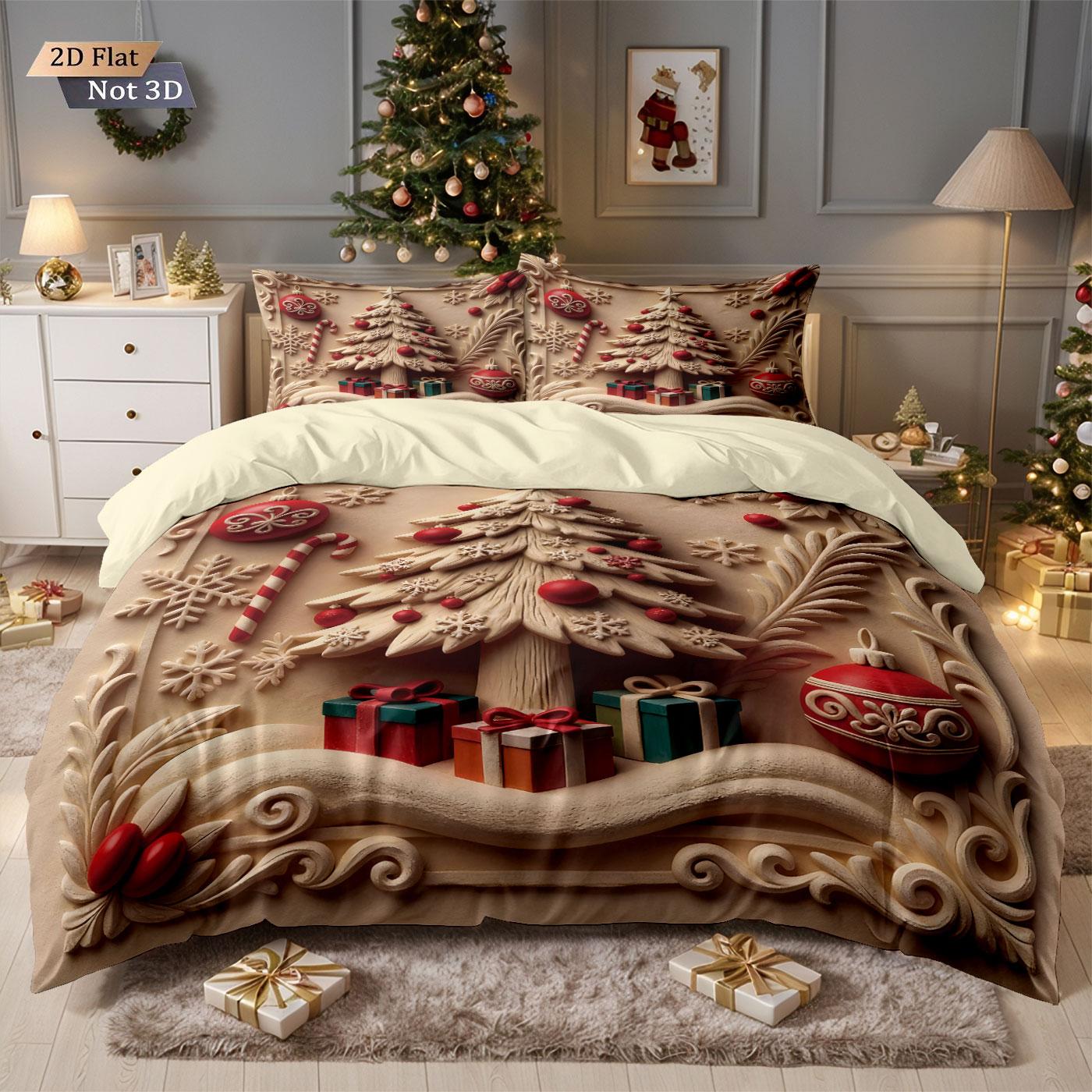 

3pcs Merry Christmas Christmas House Print Coreless Down comforter Set Comfortable Bedroom Dormitory Bedding Holiday Decoration 135x200cm-EU-Single&set