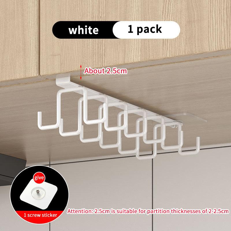 

Двухрядная многофункциональная вешалка-крючок для хранения, шкафы, перфорация не требуется, держатель для чашек, кухонный инструмент, подвесной органайзер, полка для хранения белый