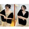 New Faux Fur Cross Scarf Thicken Soft Long Ponchos Cape Winter Warm Windproof Evening Dress Scarf
