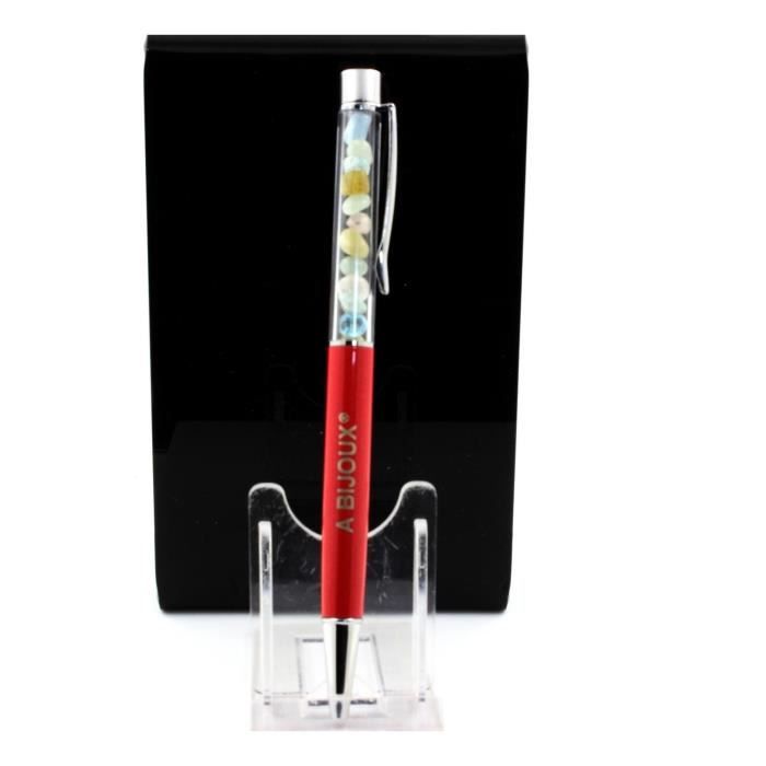 Stylo minéraux - ABIJOUX - Béryl Morganite - Couleur Rouge - Encre Noire - Rechargeable