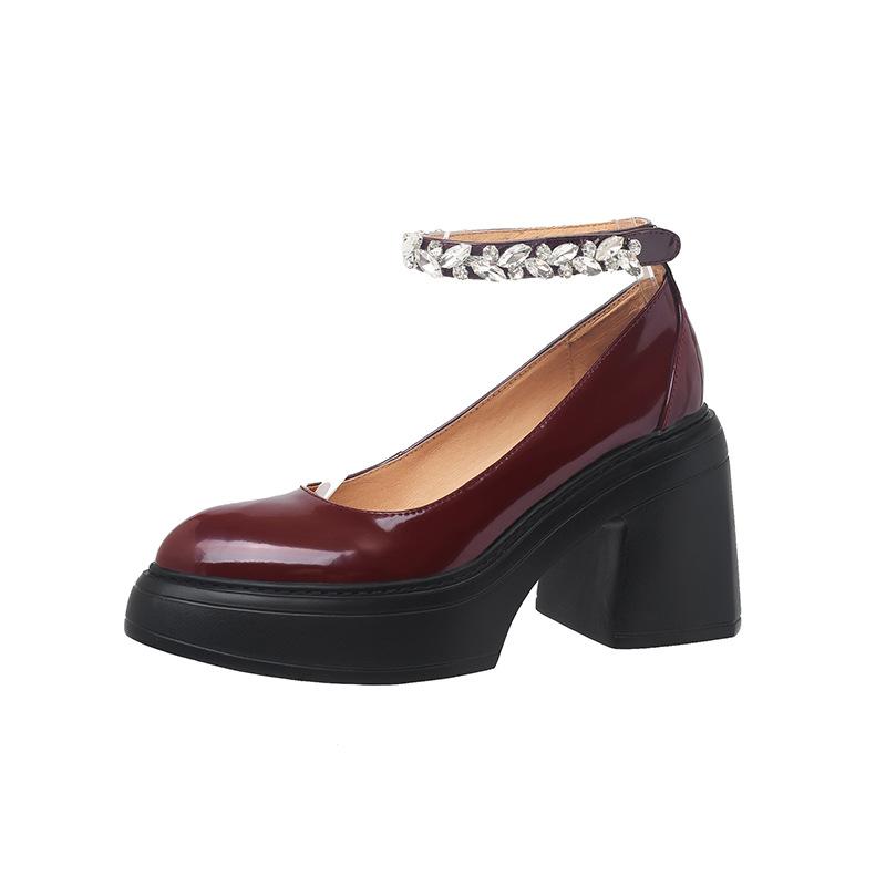 

10CM ultra-high heel waterproof table Mary Jane shoes 2025 spring new shallow mouth thick sole thick heel cross buckle single shoes 40 бордовый