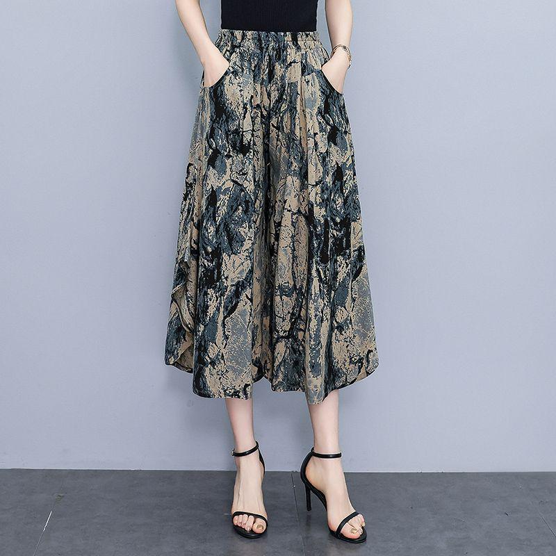 

2026 New Summer Floral High-Waist Wide-Leg Pants for Middle-Aged & Elderly Women - Plus Size, Slimming, Thin Style XL (90-110 lbs)