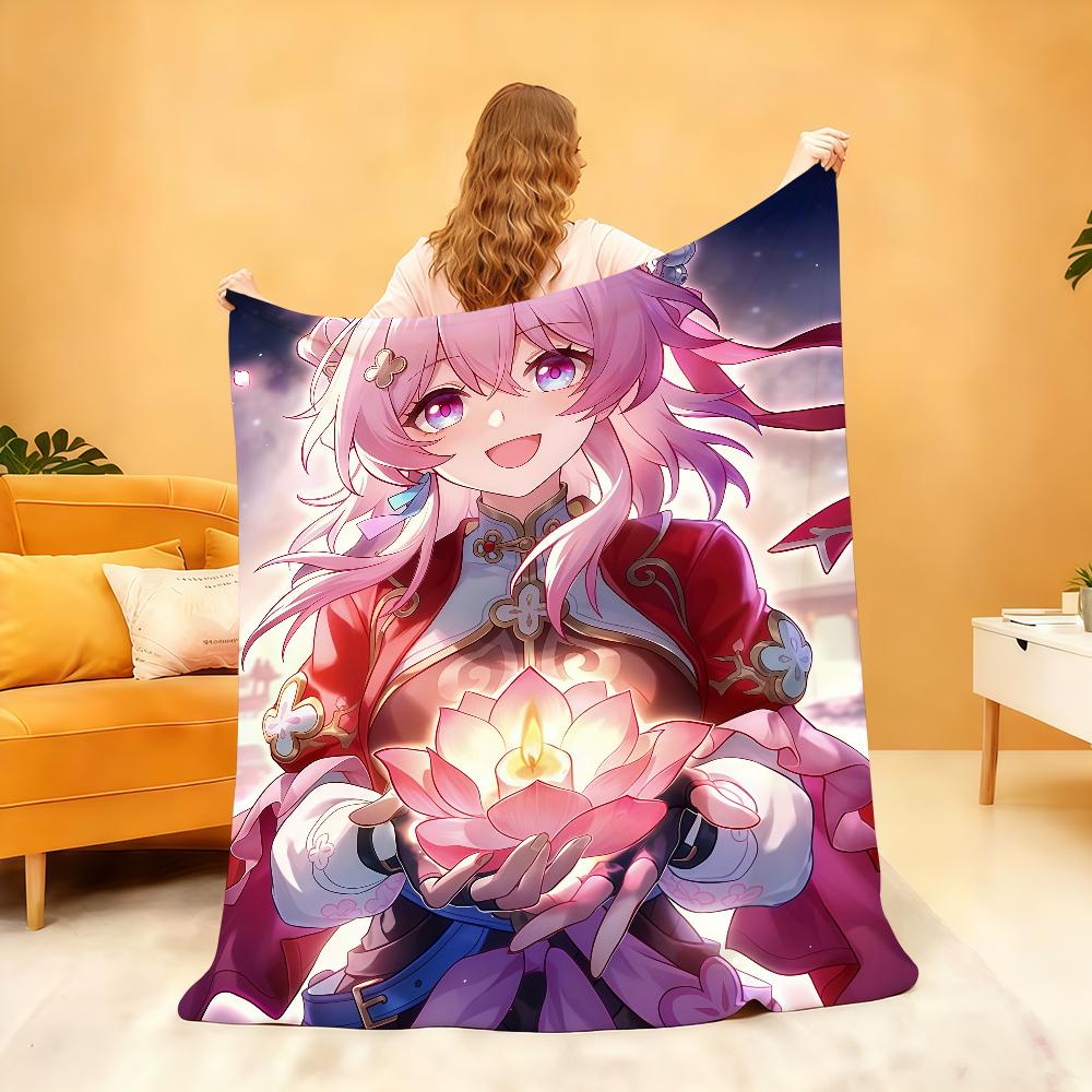 Game Honkai Star M March 7th Blanket Soft Throw Blanket for Home Bedroom Bed Sofa Picnic Travel Office Rest Cover Blanket Gift